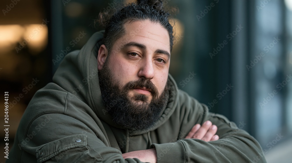 Obraz premium Men Mental Health Stigma Middle Eastern Young Plus Size Man Quiet