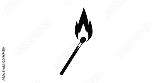Canvastavla Burning match with flame black silhouette on a white background silhouette