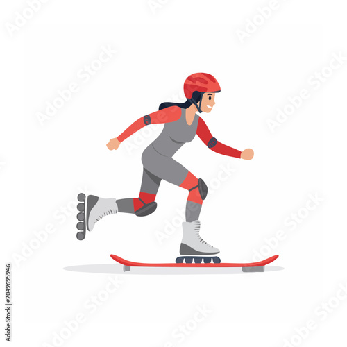 Woman rollerblading on a skateboard wearing protective gear