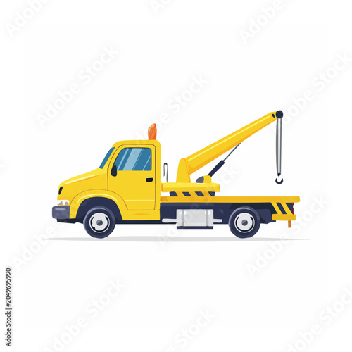 Yellow tow truck illustration in flat design style