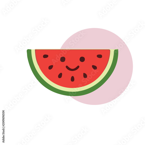 Cute Kawaii Watermelon Slice Illustration with Smiling Face