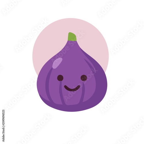 Cute Kawaii Purple Fig Fruit Character Illustration