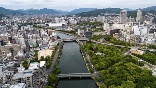 Bild auf Leinwand Aerial View of Hiroshima Peace Memorial Park and Urban Skyline with Edion Peace