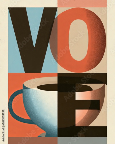 Minimalist Coffee Cup Illustration With Geometric Letters and Modern Abstract Design