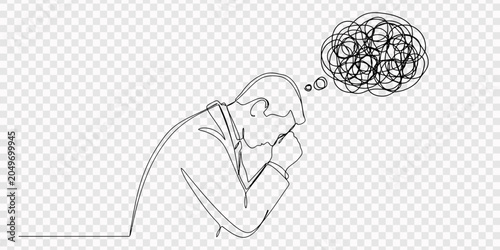 Bild auf Leinwand Single one line drawing businessman feeling sad, depression, Man with mental health problem