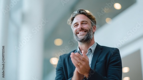 Man clapping hands with smiling expression