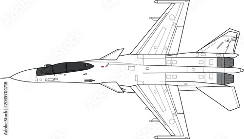 Foto Military Fighter Jet Vector Illustration Showing Top View Outline Technical Blue