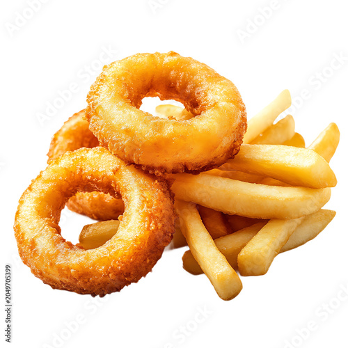 Crispy Golden Onion Rings French Fries Isolated On Transparent Background