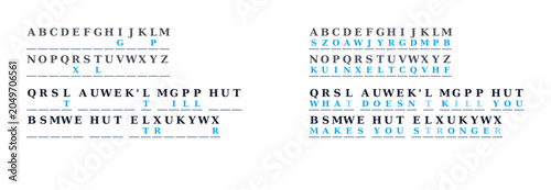 Foto Motivation quote cryptogram with encrypted message and key, puzzle for strength