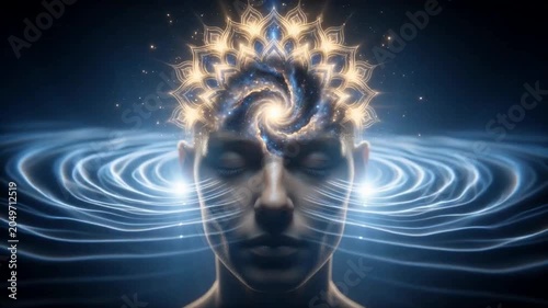 Detailed Artistic Meditative Human Head with Transcendence And Inner Peace in Macro View, Unique 3D Medical Science Rendering