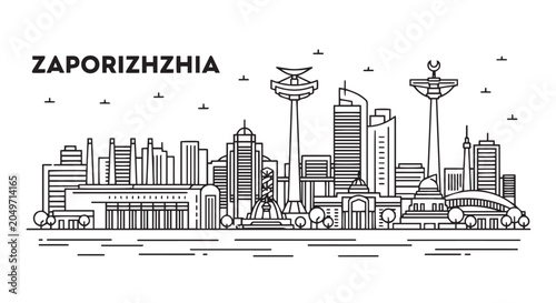 Fotografia Zaporizhzhia City Skyline Linear Icon Vector Illustration