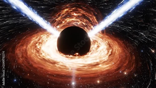 Black hole accretion disk emitting powerful jets, quasar, astrophysics, spacetime, galaxy formation