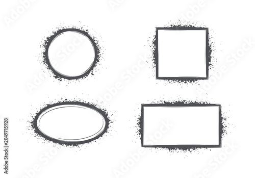 Four distressed grunge frames circle square oval rectangle dark grey