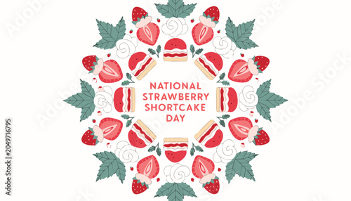 Obraz na płótnie Decorative strawberry shortcake wreath for national strawberry shortcake day cel