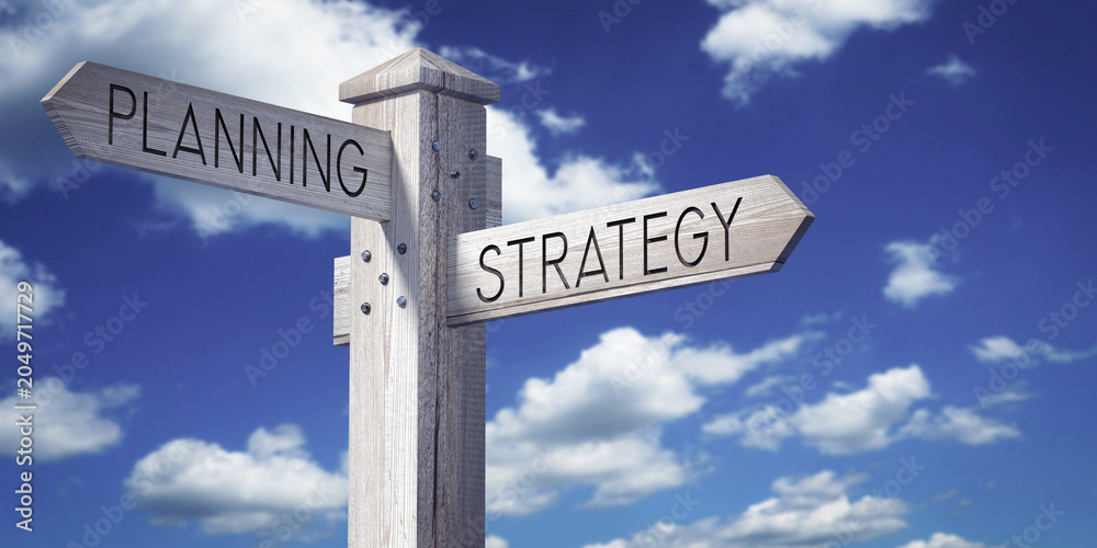 Fototapeta premium Planning and Strategy - Wooden Signpost with Two Arrows