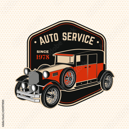 Obraz na plátně Vintage Classic Car Service Badge with Antique Automobile