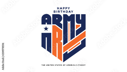 Foto Happy birthday army graphic design with bold blue and orange letters