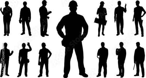 Schilderij op canvas Construction worker silhouette vector collection featuring male and female engin