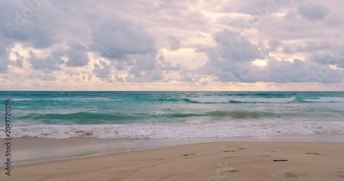 Beach Sunset scene Beautiful tropical beach sea wipeout tourist blue ocean sea blue sky background
