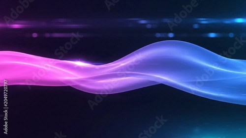 Abstract flowing wavy lines in vibrant pink and blue with light flares, perfect for technology backgrounds or data visualization
