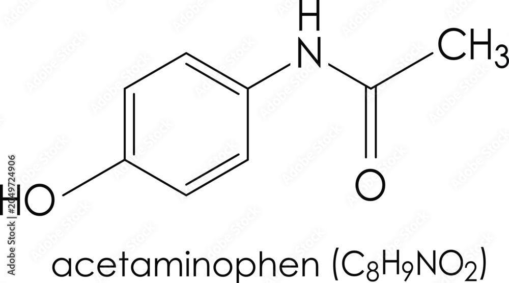 Φωτογραφία Acetaminophen Chemical Structure Formula with Molecular Composition and Pharmace