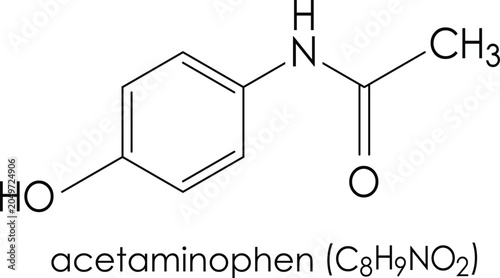 Photography Acetaminophen Chemical Structure Formula with Molecular Composition and Pharmace