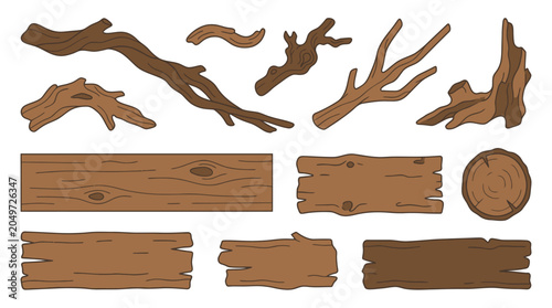 Wood Elements Vector Clipart