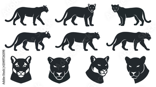 Tableau sur toile Panther and Cougar Silhouette Icon Set