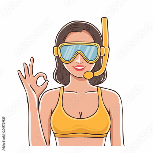 Woman with Snorkel Mask Giving OK Sign