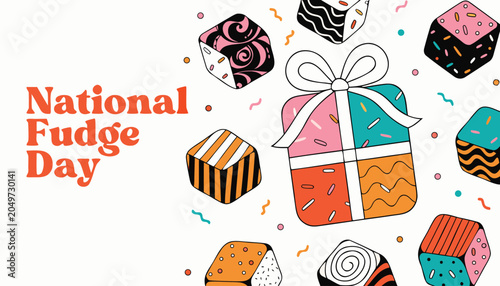 Quadro em tela Colorful hand drawn fudge squares celebrating the national fudge day event