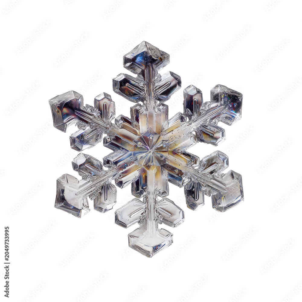 Fototapeta premium Clear, symmetrical snowflake with intricate, hexagonal crystal structure