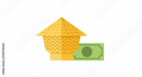 Flat Design House With Dollar Bill Investment Concept.
