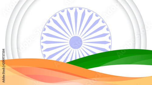 Indian nation tricolor and ashok chakra white background.beautiful and minimal colorful backdrop with effects.Backdrop for Indian national holidays and festivals with copy space.Ready to use eps10