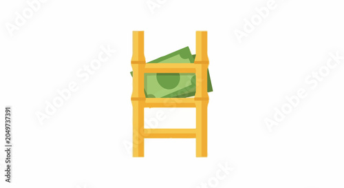 Wooden director chair holding stack of money.