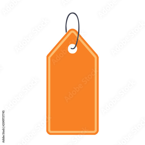 Orange price tag with string on white background