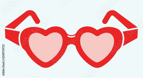 Red heart shaped sunglasses on white background