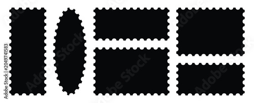postage stamp. Blank postage stamps set of various sizes and shapes with serrated edges postal backgrounds.  Empty postage stamp borders set vector illustration. Post stamps collection.