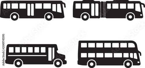 Tableau sur toile Transport bus collection icon set in solid silhouette style