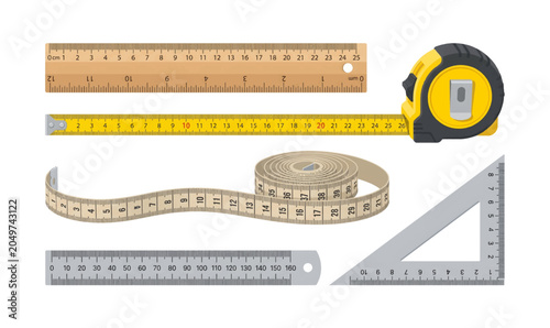 Collection of Tape measure and ruler tools set.