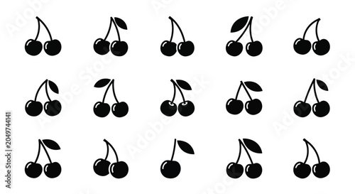 Fotografía Black Cherry Silhouettes A Repeating Pattern On White Background
