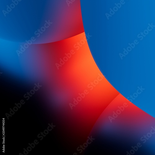 Abstract background. Macro of red neon light glowing amongst the blue balls, simple geometric wallpaper. Minimalist 3d illustration