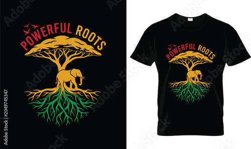 Fotografía Juneteenth T-Shirt Powerful Roots African Heritage Tree and Elephant Design, Bla