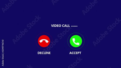 Video Call Incoming Screen Animation on White Background with User Avatar, Red Decline and Green Accept Buttons