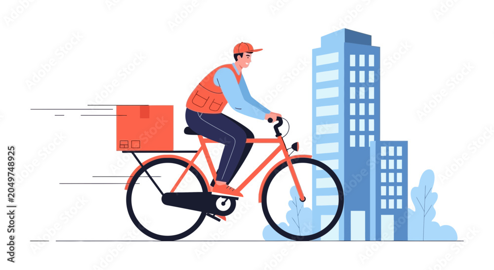 Fototapeta premium Fast Bicycle Delivery in City - Courier Delivering Package with Motion Blur