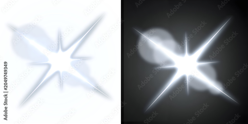 Obraz premium Bright shining four point star glitter sparkle burst illumination design element png image.