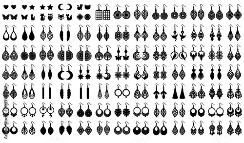 Schilderij op canvas Fashion earring laser cut template vector silhouette mega bundle set featuring b