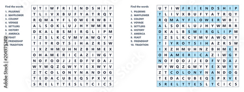 Tableau sur toile Pilgrims Thanksgiving Word Search
