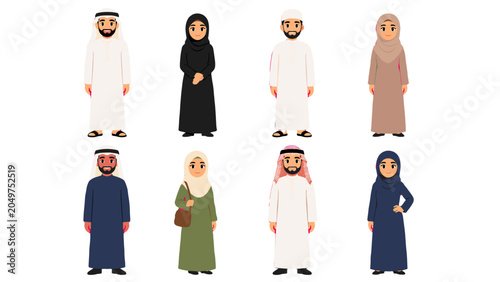 Cuadro en lienzo Cartoon set of men and women wearing traditional modest clothing