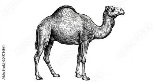 Foto Vintage Camel Full Body Hand Drawn Engraving Style Vector Illustration Isolated