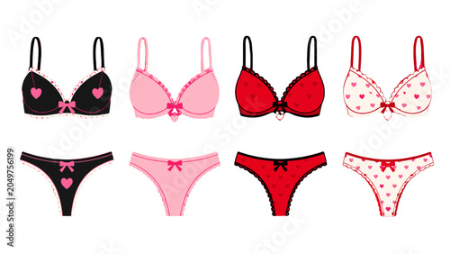 Fotografie Set of colorful bra and panties with heart patterns